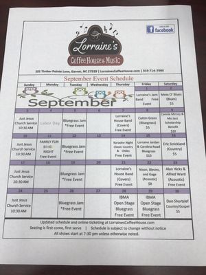 Menu photo 2 Lorraines Coffee House & Music Garner, NC Menu photo 2 Lorraines Coffee House & Music Garner, NC