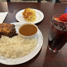 White Rice and Beans pastellon  (ripe plantains w ground beef