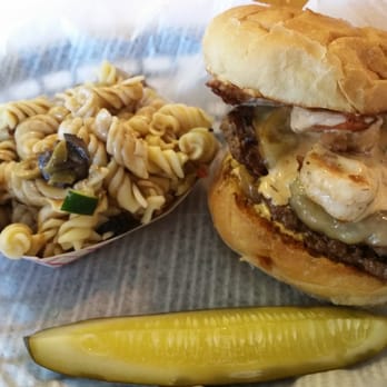 Midtown Eats - N'awlins burger (gouda, shrimp, 2 beef patties ) & pasta salad - American Near Me - Newport News, Virginia Midtown Eats - N'awlins burger (gouda, shrimp, 2 beef patties ) & pasta salad - American Near Me - Newport News, Virginia