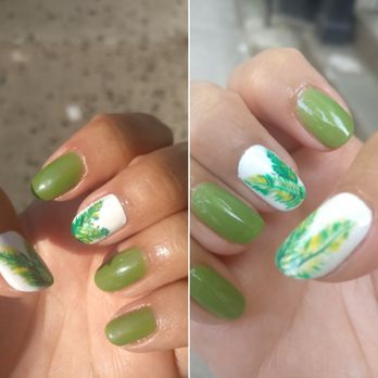 Organic Spa Nails - Palm leaves nail art. Gel nail polish. - Nail Salons Near Me - Sunset Park, New York