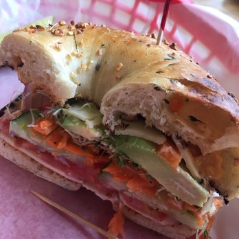 Bagel Mainea - My own creation of a veggie and cheese bagel sandwich - Bagels Near Me - Augusta, Maine