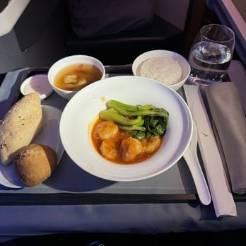 Cathay Pacific - Supper, Business Class - Spicy Wok Fried Prawns - Airlines Near Me - Los Angeles, California