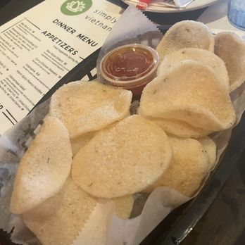 Simply Vietnamese - Free shrimp chips to start off with - Vietnamese Near Me - Tenafly, New Jersey