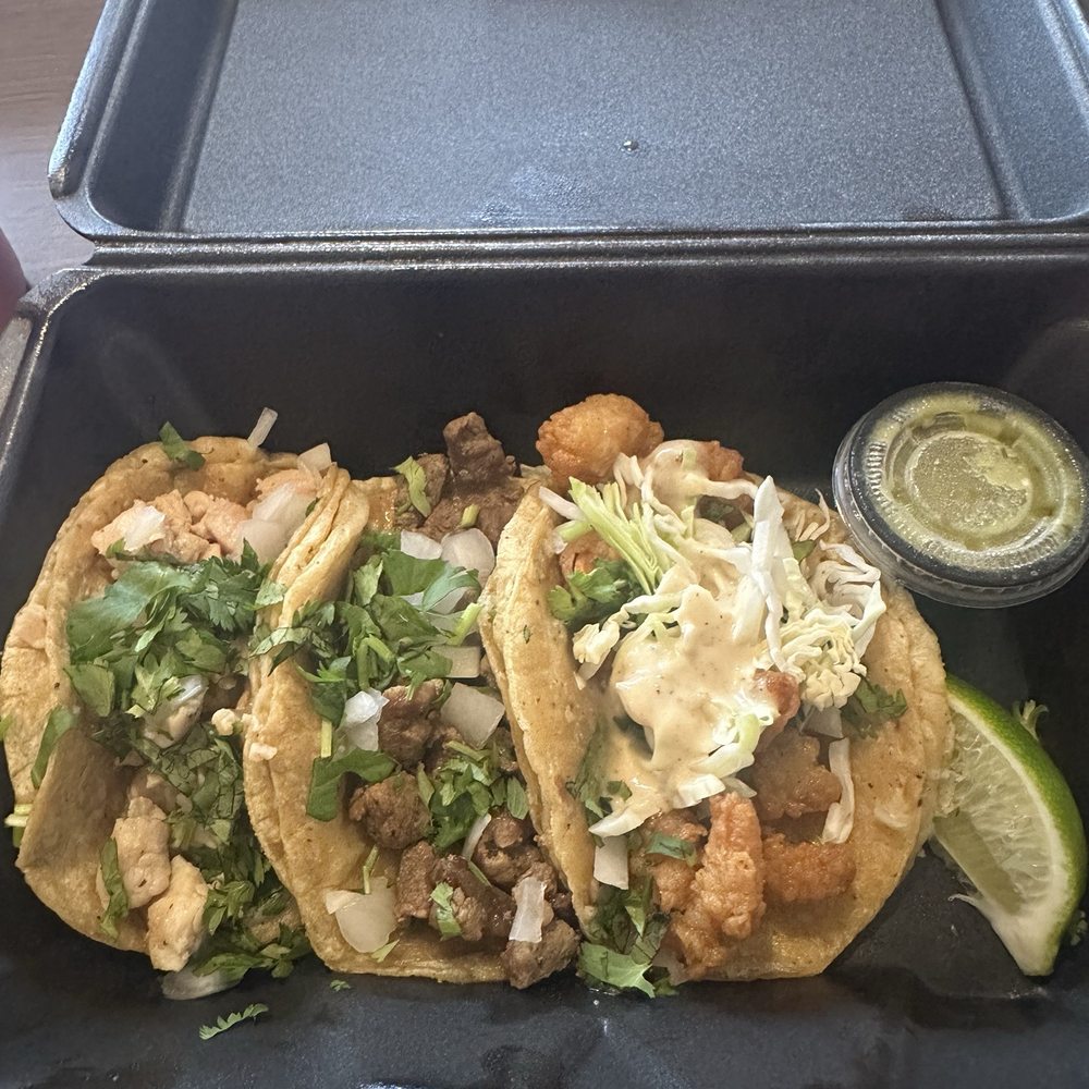 THREE TACOS Chicken, Steak, Shrimp THREE TACOS Chicken, Steak, Shrimp
