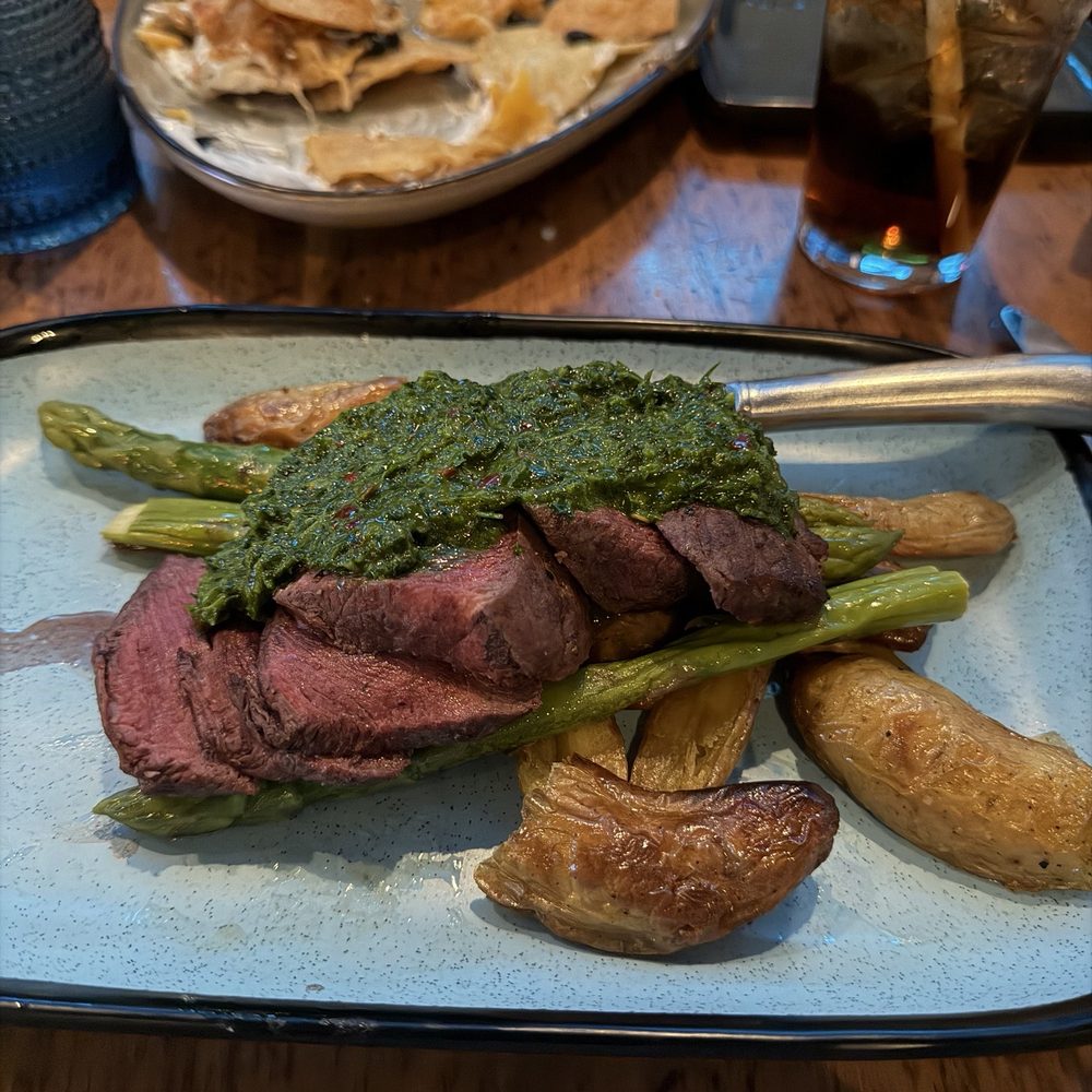 Flat iron steak plate. Fingerling potato's harder than the rocks at the lake, and just dry almost like potato jerky.