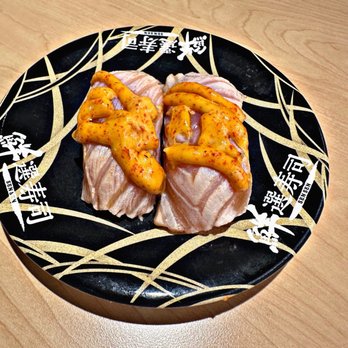 Waka Sakura - Seared salmon with spicy tuna - Conveyor Belt Sushi Near Me - Gardena, California Waka Sakura - Seared salmon with spicy tuna - Conveyor Belt Sushi Near Me - Gardena, California