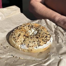 Everything bagel with plain cream cheese.