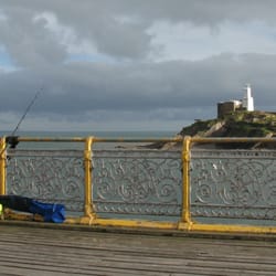 Mumbles Pier - Mumbles Pier - fisherman and Mumbles Lighthouse