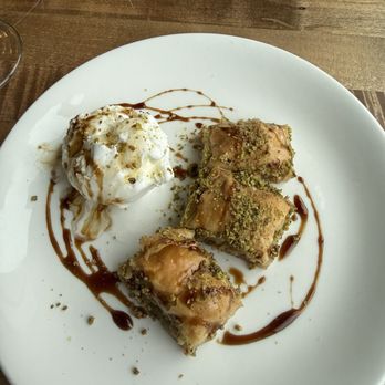 Zula Kitchen & Wine Bar - Baklava desert with ice cream - Mediterranean Near Me - Edmonton, Alberta
