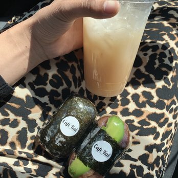 Cafe Kai - Guava, Macadamia nut with coconut milk red bull spritzer ! And left is teriyaki musubi and right is avocado spam musubi - Cafes Near Me - Bremerton, Washington Cafe Kai - Guava, Macadamia nut with coconut milk red bull spritzer ! And left is teriyaki musubi and right is avocado spam musubi - Cafes Near Me - Bremerton, Washington