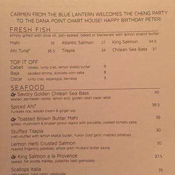 Chart House - Personalized menu with my husband's name. - Seafood Near Me - Dana Point, California