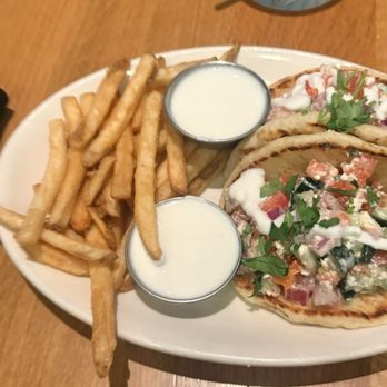 BJ's Restaurant & Brewhouse - Enlightened Mediterranean Tacos extra Greek yogurt dressing - New American Near Me - San Diego, California BJ's Restaurant & Brewhouse - Enlightened Mediterranean Tacos extra Greek yogurt dressing - New American Near Me - San Diego, California