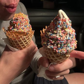Big Softie - thai tea & vegan vanilla/chocolate (both with sprinkles) - Ice Cream & Frozen Yogurt Near Me - Atlanta, Georgia Big Softie - thai tea & vegan vanilla/chocolate (both with sprinkles) - Ice Cream & Frozen Yogurt Near Me - Atlanta, Georgia