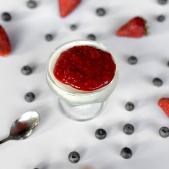 Oda House - strawberries and blueberries on a white surface - Georgian Near Me - Brooklyn, New York