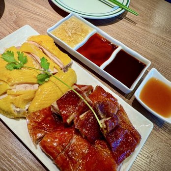 Mom Kitchen - Hainanese Chicken and Crispy Roast Duck-- Mix Roast Platter - Hong Kong Style Cafe Near Me - San Diego, California Mom Kitchen - Hainanese Chicken and Crispy Roast Duck-- Mix Roast Platter - Hong Kong Style Cafe Near Me - San Diego, California