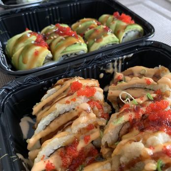 SUSHI X - From closest to farthest away: Dynamite Roll, Dragon Roll, California Roll & Spicy Tuna Roll - all were delicious! - Sushi Bars Near Me - Warminster, Pennsylvania
