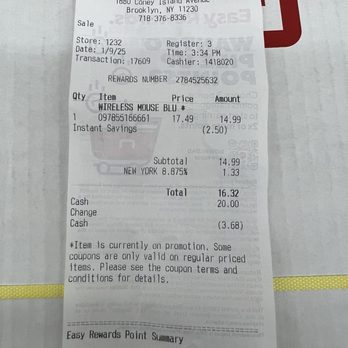 Staples - A Staples receipt from Brooklyn, NY, details a wireless mouse purchase with pricing, taxes, and total amount. - Printing Services Near Me - Brooklyn, New York