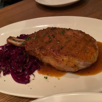 Gemini - Berkshire Pork Chop roasted apple, red cabbage, bacon - New American Near Me - Chicago, Illinois Gemini - Berkshire Pork Chop roasted apple, red cabbage, bacon - New American Near Me - Chicago, Illinois