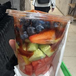 You pick your fresh fruits, added Chamoy and Tajin. Large fruit bowl.