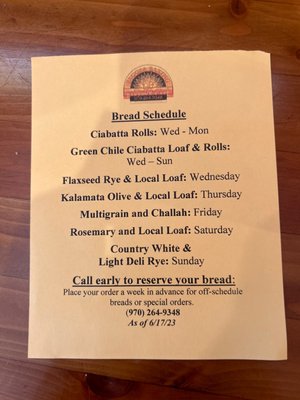 Menu photo 1 Pagosa Baking Pagosa Springs, CO