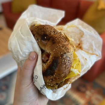 Scott's Deli - Everything bagel, bacon, egg, pepper jack, with chipotle mayo! Yum! - Delis Near Me - Holmes Beach, Florida