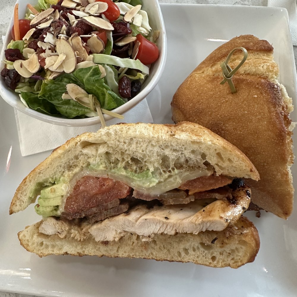 Cafe Mimosa - Santa Fe chicken sandwich with a delightful side salad - Breakfast & Brunch Near Me - Rohnert Park, California