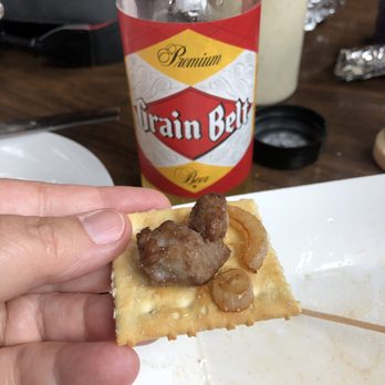 Meridian Corner - A perfect bite of chislic with a Grain Belt beer chaser - Salad Near Me - Freeman, South Dakota Meridian Corner - A perfect bite of chislic with a Grain Belt beer chaser - Salad Near Me - Freeman, South Dakota