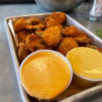 Fat Heads Saloon - Frickles - Fried pickles with honey mustard and Sriracha 1000 Island - Chicken Wings Near Me - Pittsburgh, Pennsylvania
