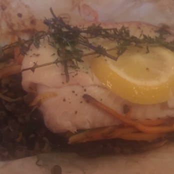Red Stripe - Flounder in parchment with thyme served over lentils and julienne veggies - Breakfast & Brunch Near Me - Providence, Rhode Island