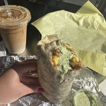 Bread & Breakfast - Burbank - B and b special with cilantro sauce and iced vanilla latte - Breakfast & Brunch Near Me - Burbank, California