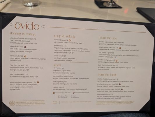 Menu photo 1 Ovide Restaurant Miramar Beach, FL