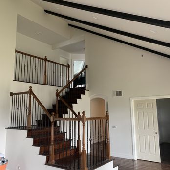 LS Custom painting - Living room, entry and stairs. Love our dark beams! - Painters Near Me - Irvine, California LS Custom painting - Living room, entry and stairs. Love our dark beams! - Painters Near Me - Irvine, California
