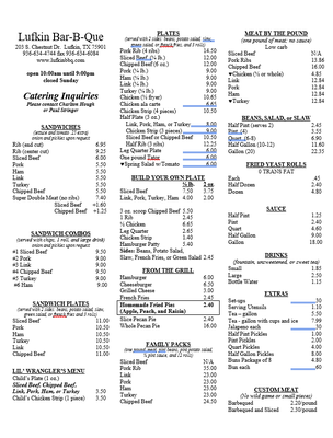 Menu photo 2 Lufkin Bar B Q Lufkin, TX