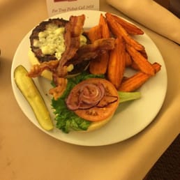 Blue cheese bacon burger. Takes about an hour for room service delivery. Not worth it. Blue cheese bacon burger. Takes about an hour for room service delivery. Not worth it.