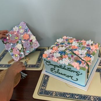 Wild Flour Bakery - Actual mortarboard on left; stunning and scrumptious 3-layer square cake on right. - Bakeries Near Me - Rocky River, Ohio Wild Flour Bakery - Actual mortarboard on left; stunning and scrumptious 3-layer square cake on right. - Bakeries Near Me - Rocky River, Ohio