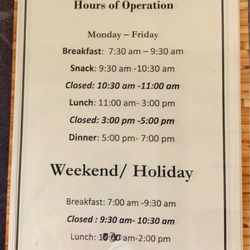 Rainbow Cafe - Hours