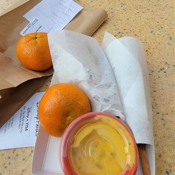 Red Wagon Corn Dog Cart - two oranges and a bowl of mustard - Food Trucks Near Me - Anaheim, California