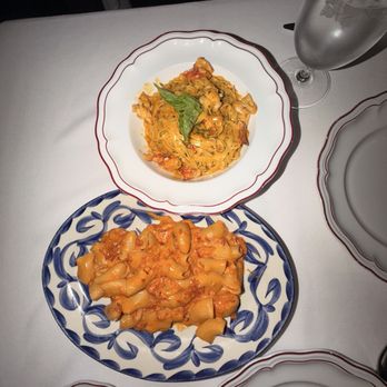 Carbone Vino - Spicy Rigatoni Vodka (bottom) & Lobster Linguine(top) - Italian Near Me - Coconut Grove, Florida Carbone Vino - Spicy Rigatoni Vodka (bottom) & Lobster Linguine(top) - Italian Near Me - Coconut Grove, Florida