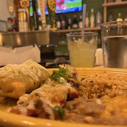 La Paz - Pick 2 combo: chile releno and chicken chimichanga, Mexican rice and beans