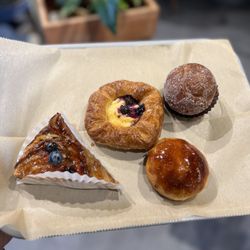 Cafe Trois - Creme Brûlée Donut (~$4), Blueberry Danish (~$4), Apple Tart (~$4), Red Bean Mochi Donut (~$3)