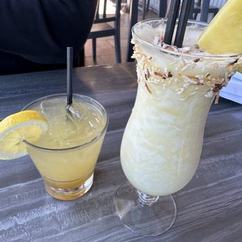The Fish Hopper - peach whisky smash and toasted pina Toasted Coconut Colada - Seafood Near Me - Monterey, California