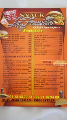Menu photo 1 Snack La Famille Istres, 13 Menu photo 1 Snack La Famille Istres, 13