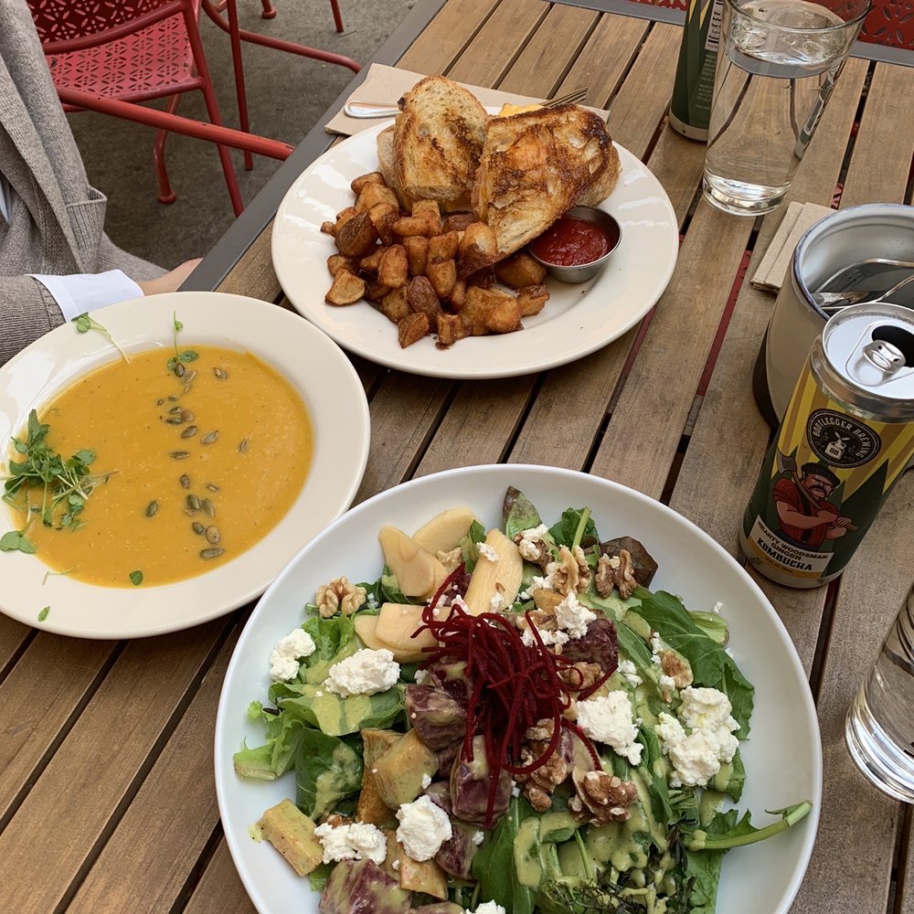 Wise Acre Eatery - Front to back: beet salad, butternut squash soup, kimchi grilled cheese - Breakfast & Brunch Near Me - Minneapolis, Minnesota Wise Acre Eatery - Front to back: beet salad, butternut squash soup, kimchi grilled cheese - Breakfast & Brunch Near Me - Minneapolis, Minnesota