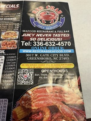 Menu photo 1 Red Crab - Greensboro Greensboro, NC Menu photo 1 Red Crab - Greensboro Greensboro, NC