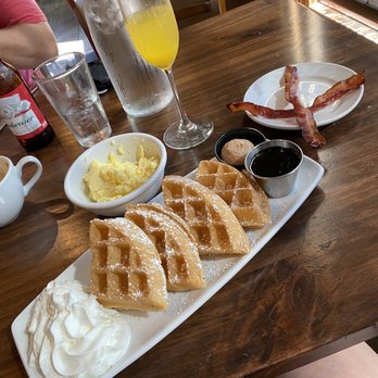 The Forge - Belgian waffles, scrambled eggs, bacon, mimosa - Breakfast & Brunch Near Me - Put-in-Bay, Ohio