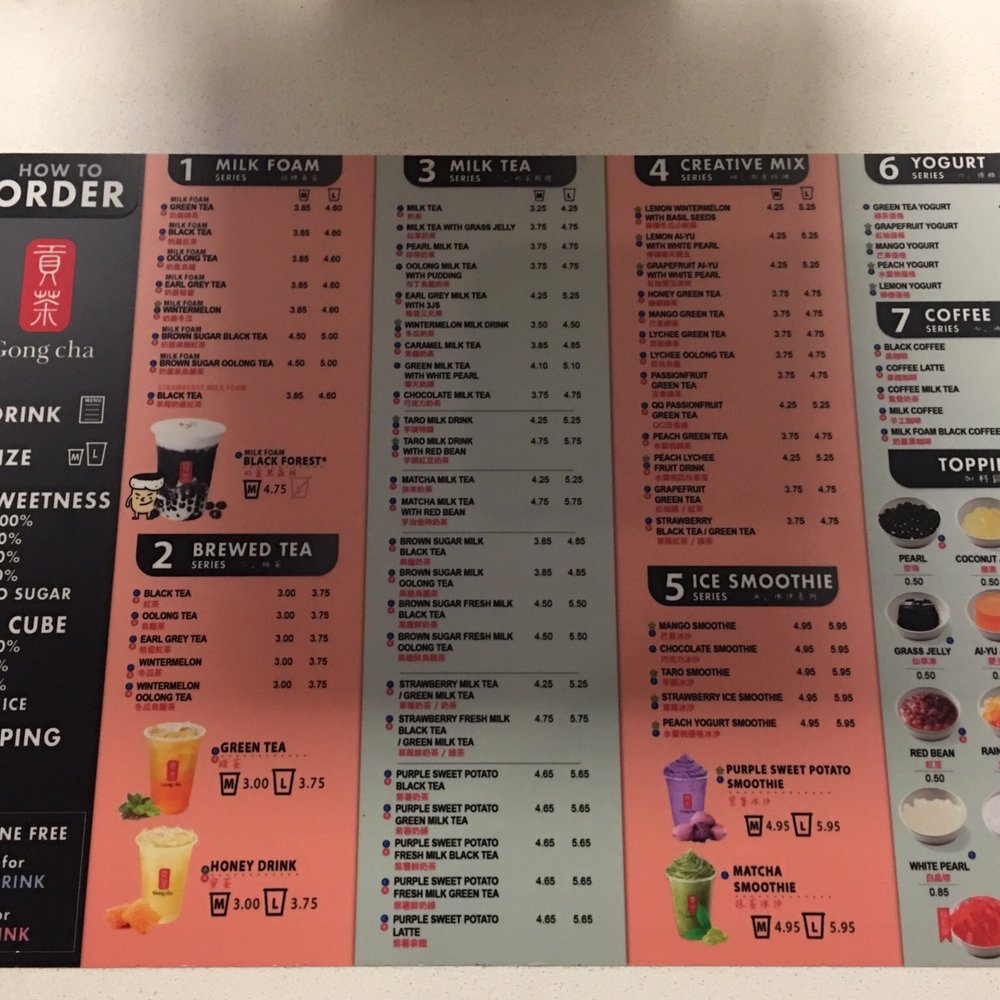 Gong Cha - Mini menu - Bubble Tea Near Me - Rockville, Maryland