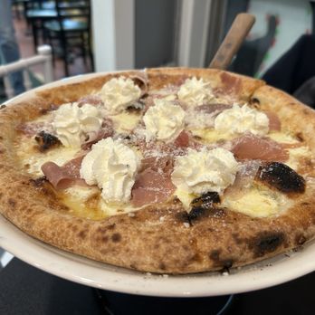 Saverio's Authentic Pizza Napoletana - Amalfi - homemade mozzarella, fresh garlic, pecorino Romano, prosciutto, lemon infused ricotta - Pizza Near Me - Massapequa, New York Saverio's Authentic Pizza Napoletana - Amalfi - homemade mozzarella, fresh garlic, pecorino Romano, prosciutto, lemon infused ricotta - Pizza Near Me - Massapequa, New York