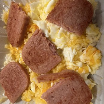 Rainbow Cafe - 3 eggs, three rice and Sam on top - Cafes Near Me - Kailua Kona, Hawaii