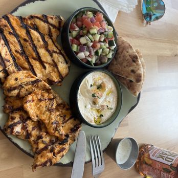 Sabaraba's - Grilled chicken plate with hummus and salad and pita bread. - Mediterranean Near Me - Chamblee, Georgia