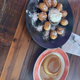 Flan and churros. Flan and churros.